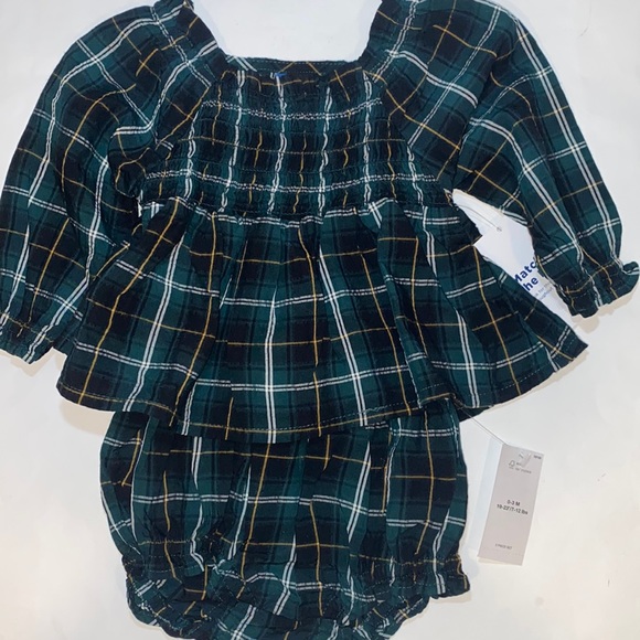 2PC Baby Plaid Dress Top Diaper Undies Green White Size 0-3 Months - Picture 1 of 5